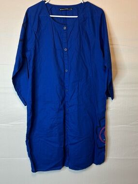 Gudrun Sjoden Women’s Medium Cotton Linen Blend Dress Shift Blue Minimalist 63